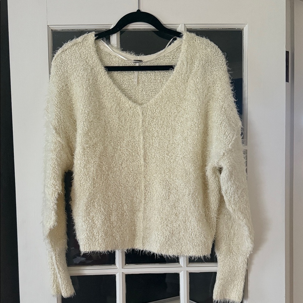 Free People Cozy Cream V-Neck Sweater